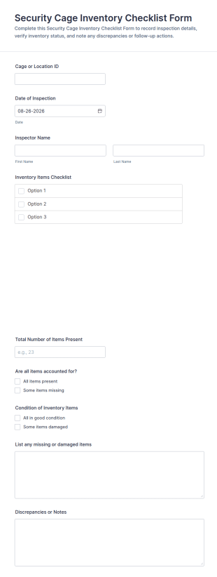 Security Cage Inventory Checklist Form Template