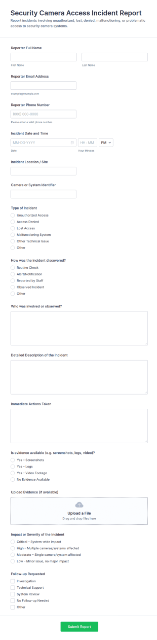 Security Camera Access Incident Report Form Template