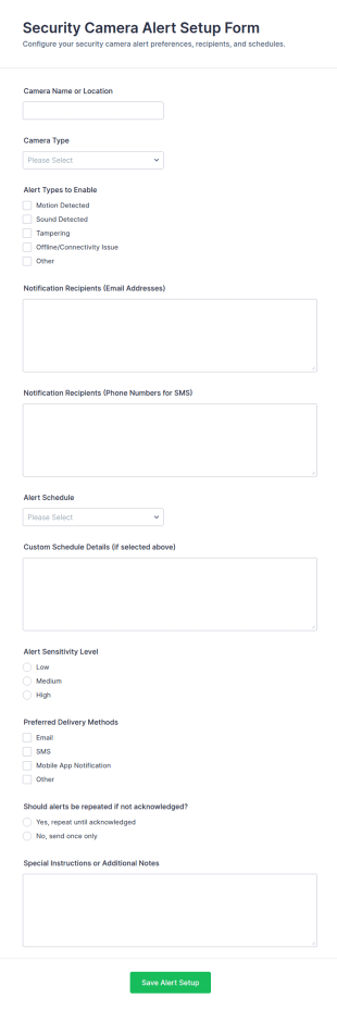 Security Camera Alert Setup Form Template