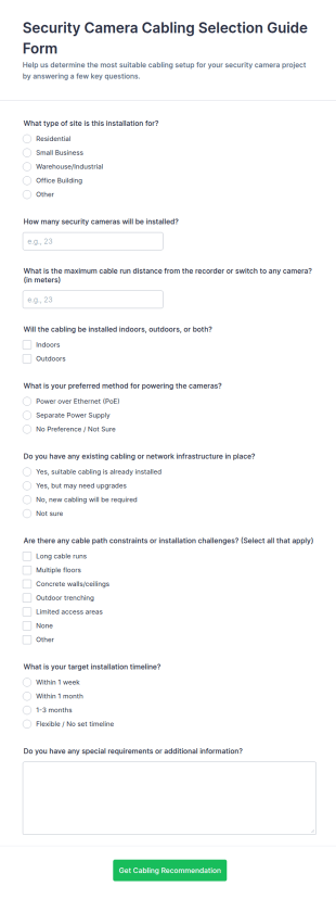 Security Camera Cabling Selection Form Template