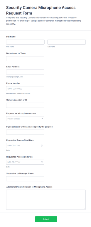Security Camera Microphone Access Request Form Template