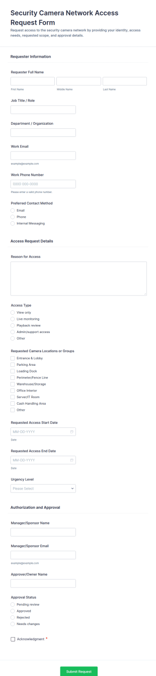 Security Camera Network Access Request Form Template