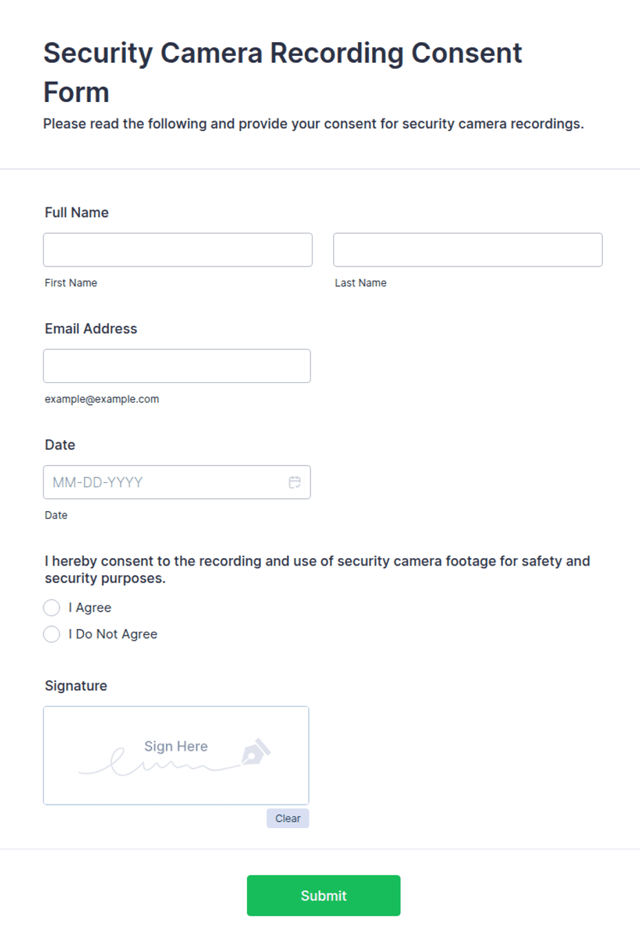 Security Camera Recording Consent Form Template | Jotform