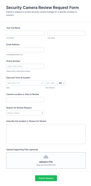 Security Camera Review Request Form Template