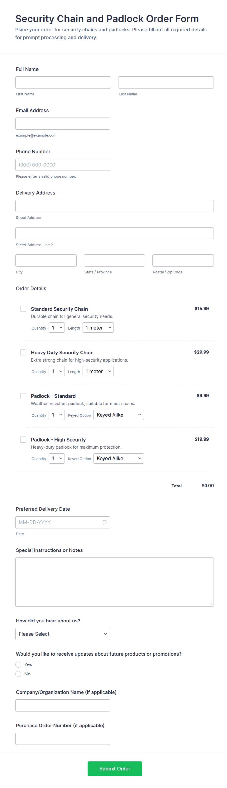 Chain Order Form Security Chain and Padlock Order Form Template | Jotform