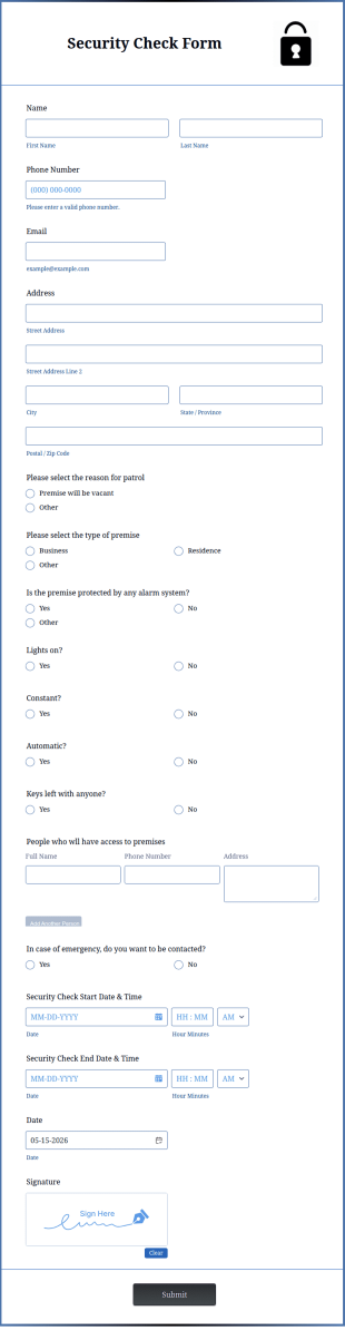 Security Check Form Template