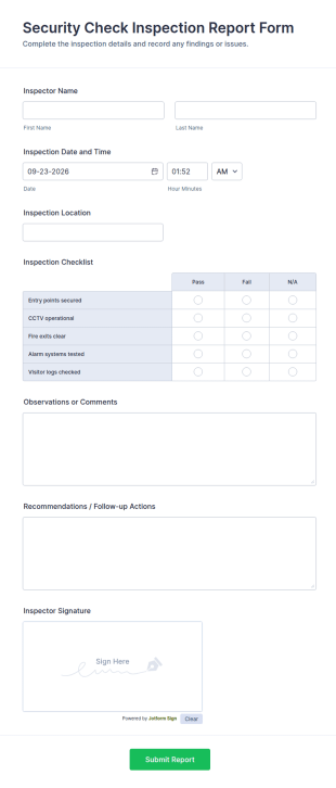 Security Check Inspection Report Form Template