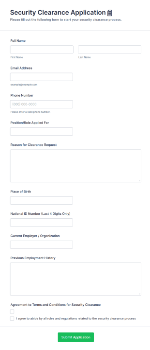 Security Clearance Application Form Template