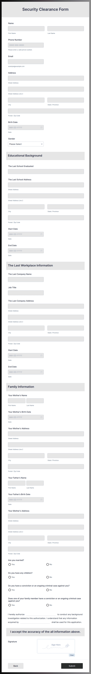 Security Clearance Form Template
