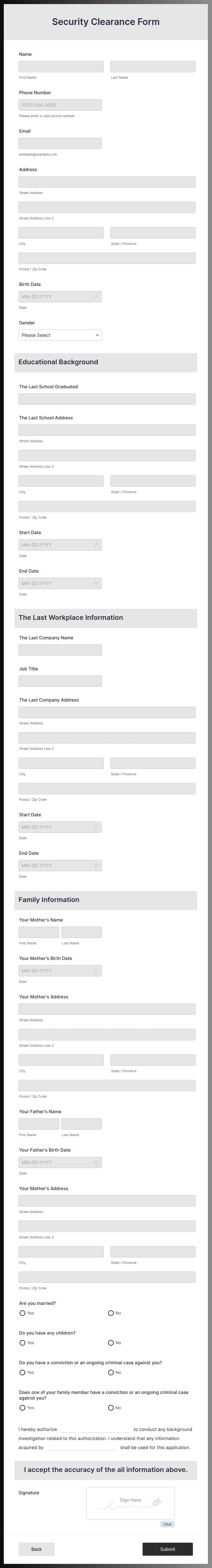 Z204 Form.pdf Security Clearance Form Template | Jotform