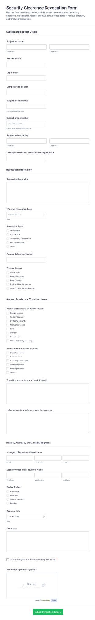 Security Clearance Revocation Form Template