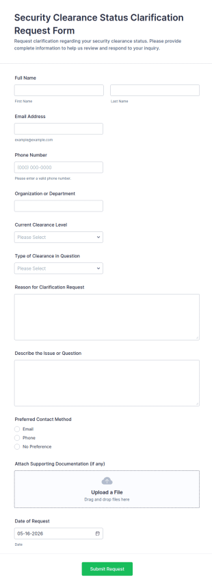 Security Clearance Status Clarification Request Form Template