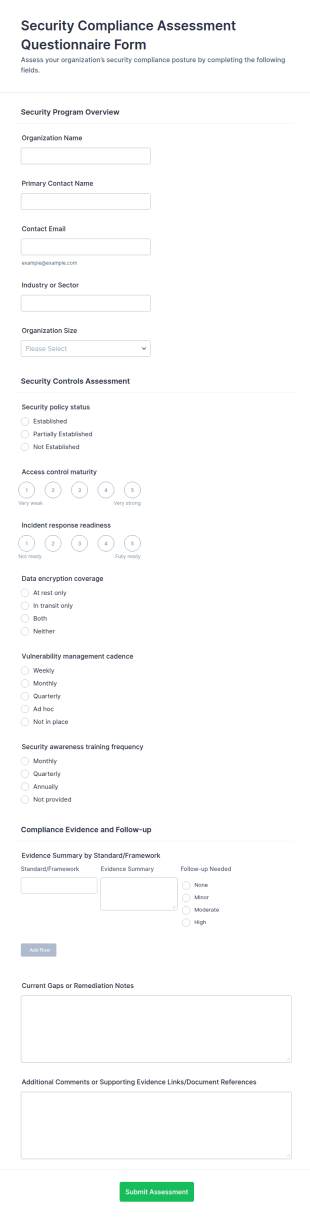 Security Compliance Assessment Questionnaire Form Template