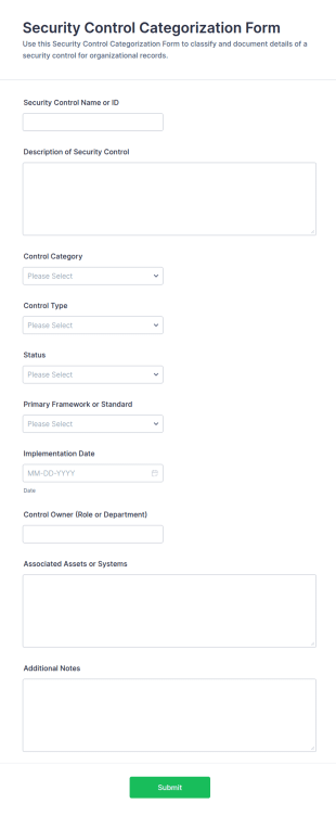 Security Control Categorization Form Template
