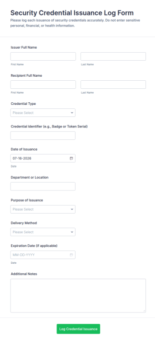 Security Credential Issuance Log Form Template