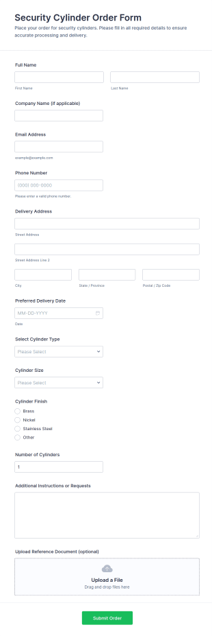 Security Cylinder Order Form Template