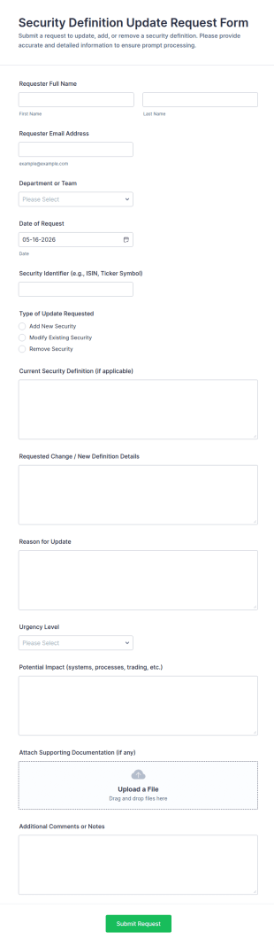 Security Definition Update Request Form Template