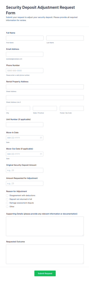 Security Deposit Adjustment Request Form Template