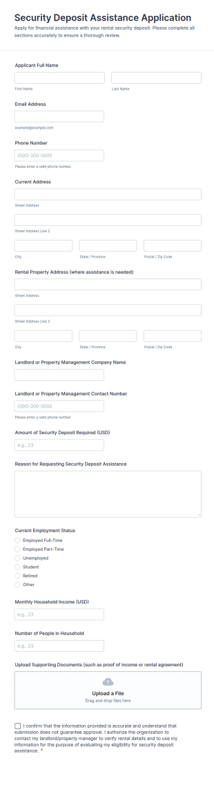 Security Deposit Assistance Application Form Template