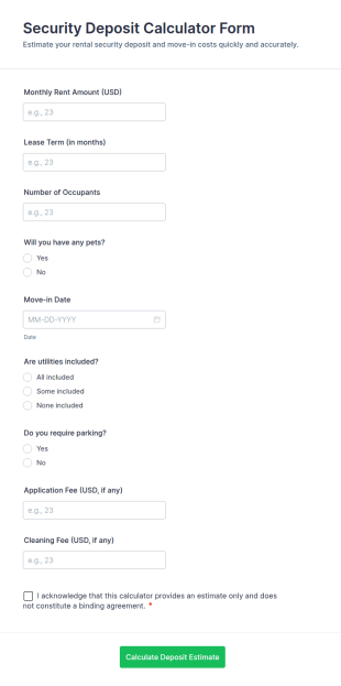 Security Deposit Calculator Form Template