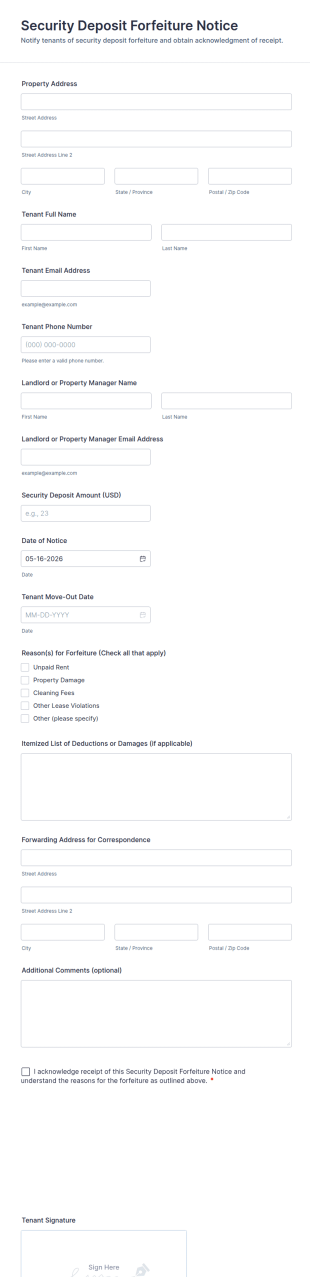 Security Deposit Forfeiture Notice Form Template