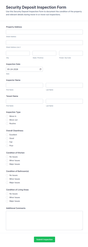 Security Deposit Inspection Form Template