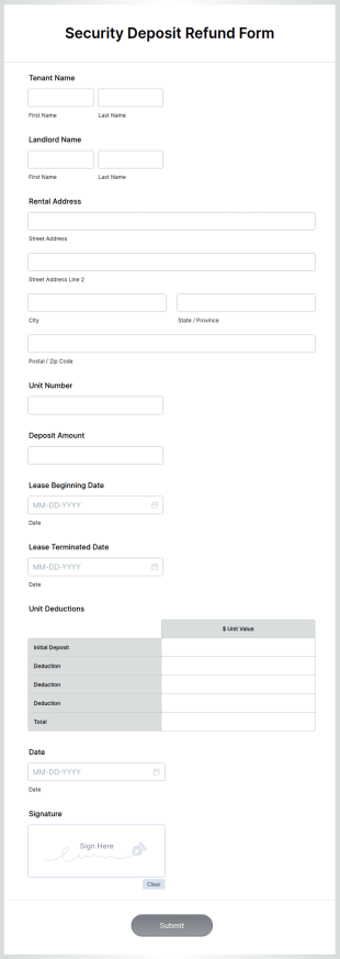 Security Deposit Refund Form Template