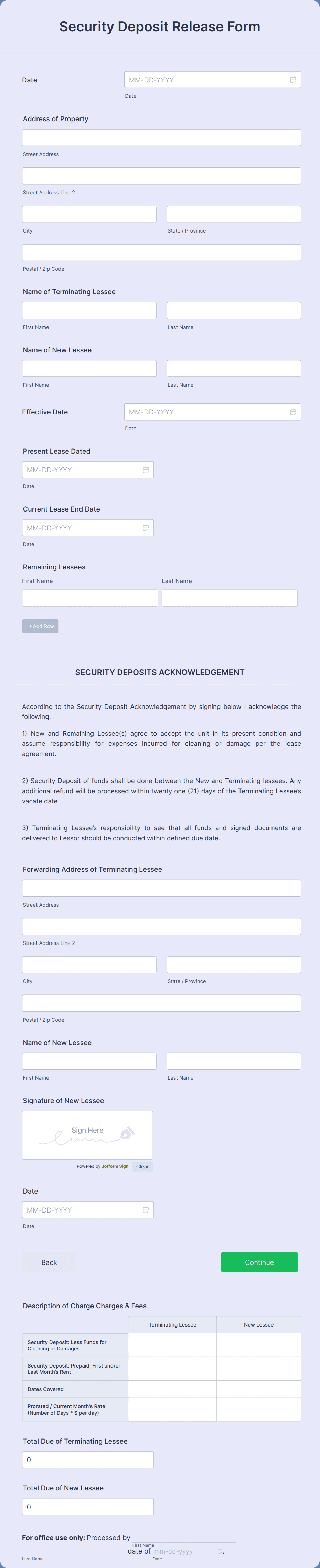 Security Deposit Release Form Template Jotform