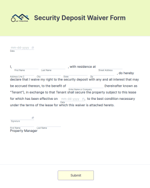 Security Deposit Waiver Form Template