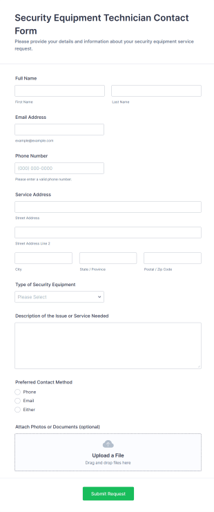 Security Equipment Technician Contact Form Template