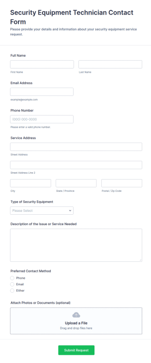 Security Equipment Technician Contact Form Template