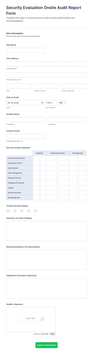Security Evaluation Onsite Audit Report Form Template