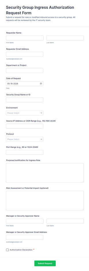 Security Group Ingress Authorization Request Form Template
