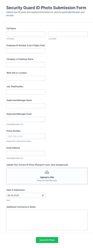 Security Guard ID Photo Submission Form Template