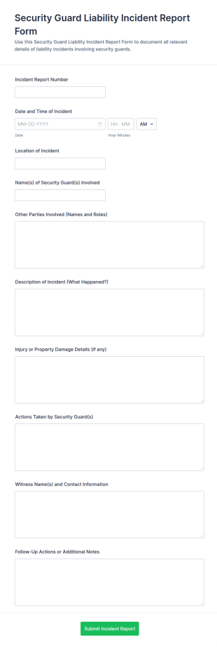 Security Guard Liability Incident Report Form Template