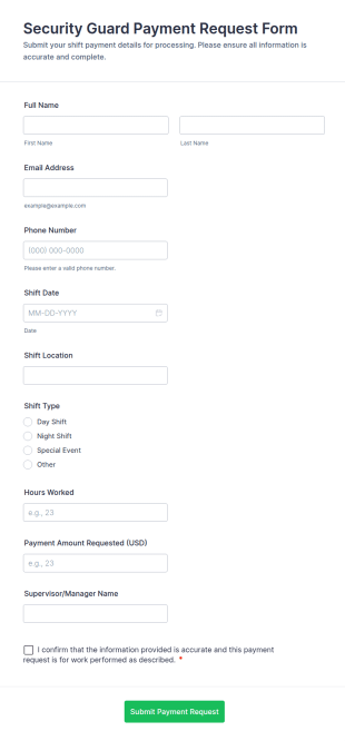 Security Guard Payment Request Form Template