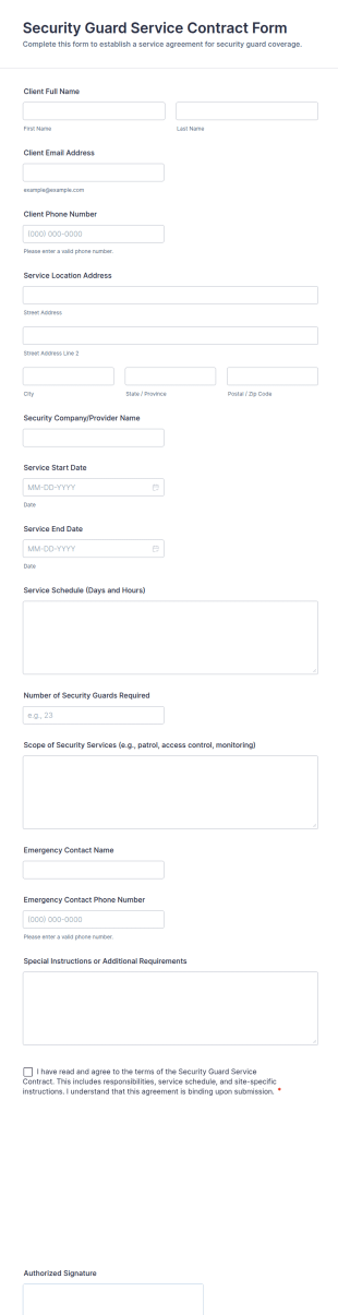 Security Guard Service Contract Form Template