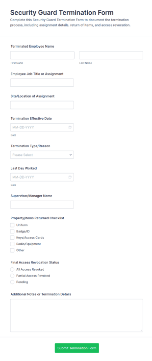 Security Guard Termination Form Template