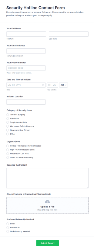 Security Hotline Contact Form Template
