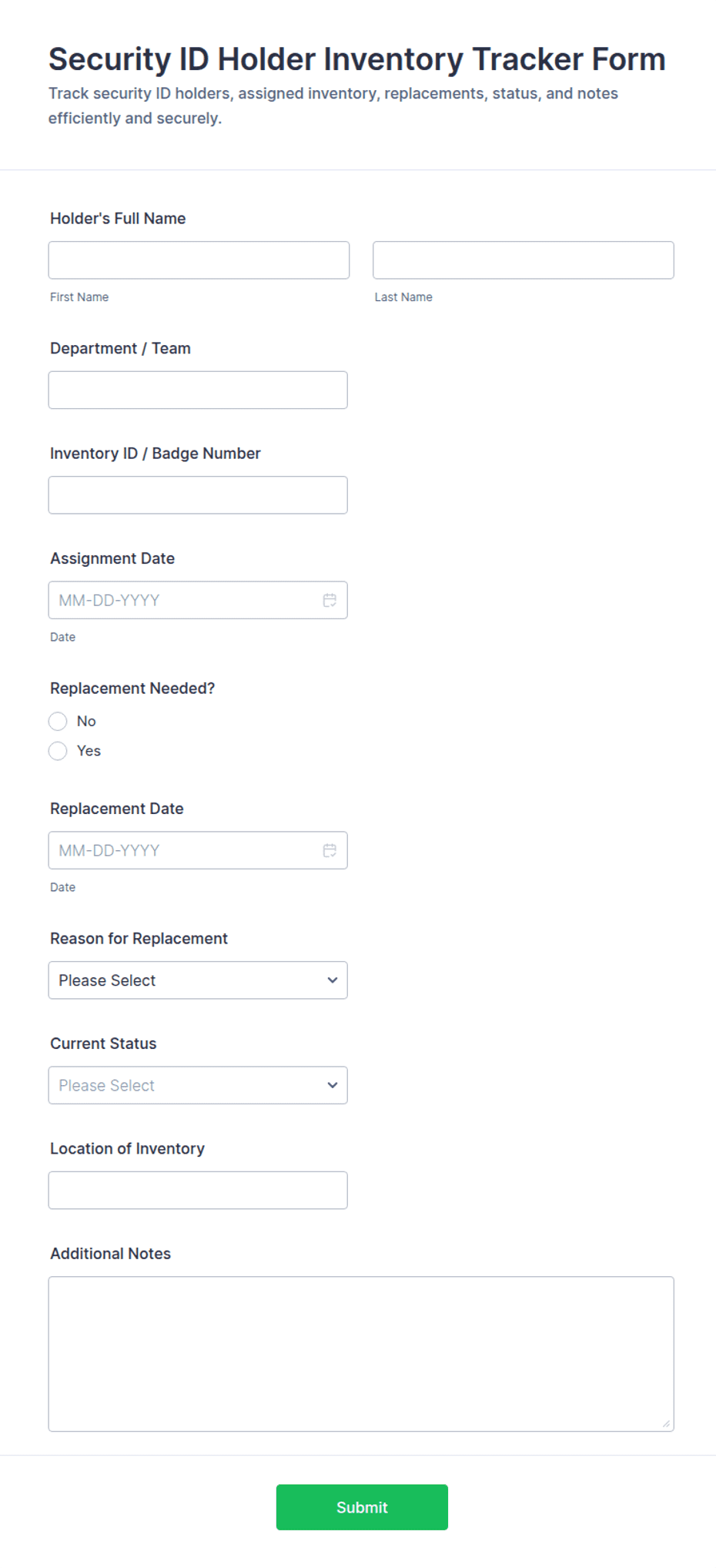 Security ID Holder Inventory Tracker Form Template | Jotform