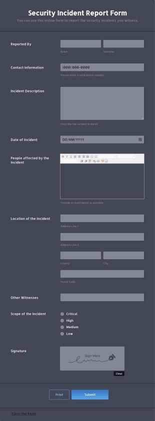 Security Incident Report Form Template