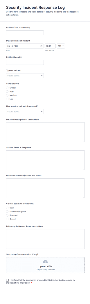 Security Incident Response Log Form Template