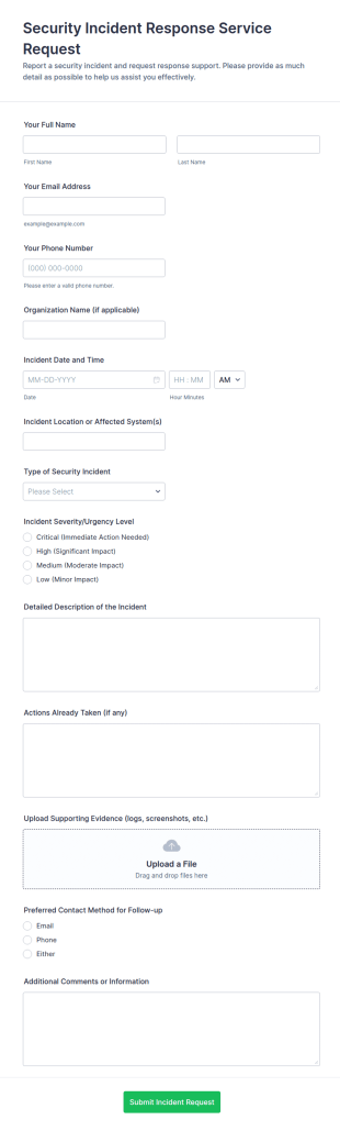 Security Incident Response Service Request Form Template