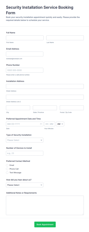 Security Installation Service Booking Form Template