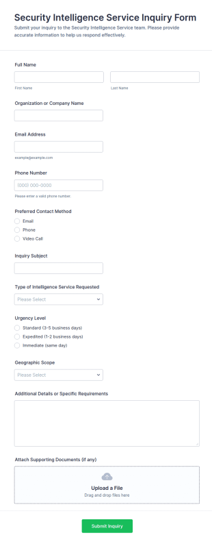 Security Intelligence Service Inquiry Form Template
