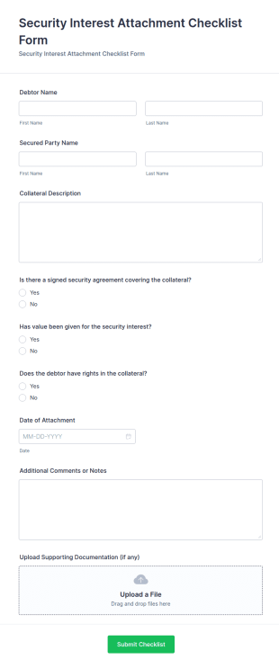 Security Interest Attachment Checklist Form Template