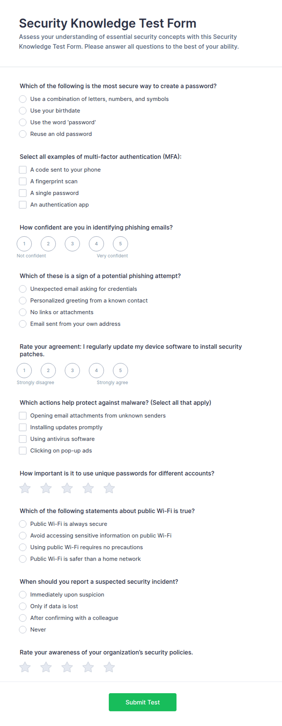 Security Knowledge Test Form Template | Jotform