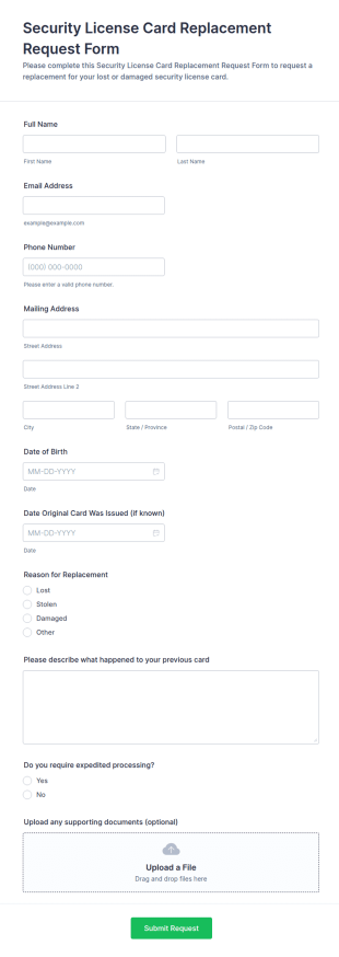 Security License Card Replacement Request Form Template