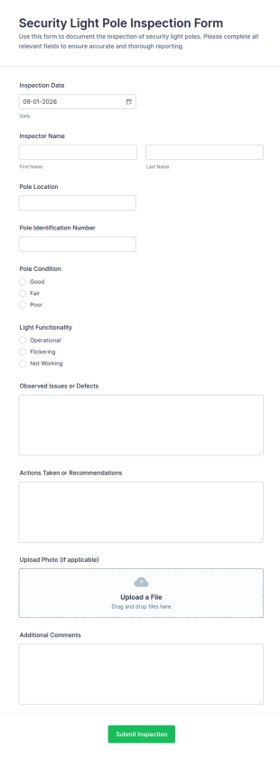 Security Light Pole Inspection Form Template