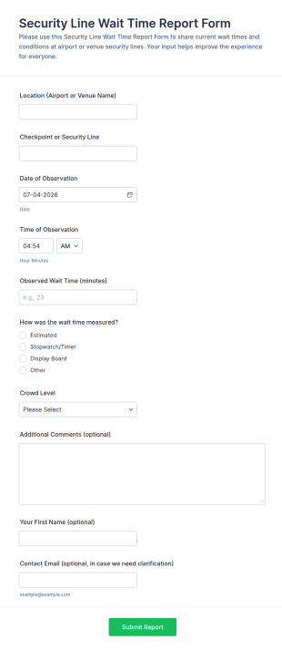 Security Line Wait Time Report Form Template